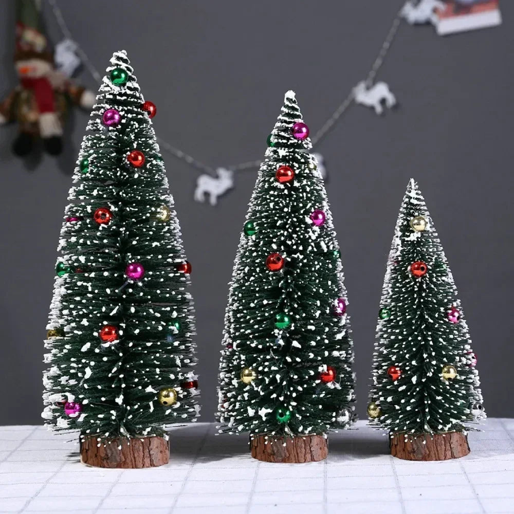 Christmas Tree Mini Tree with Wood Base Diy Crafts Home Table Top Decor Xmas Wooden Pendants for New Year Home Decoración