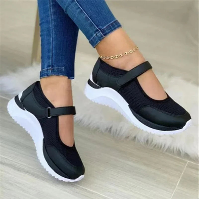 Women Shoes Thick Sole Single Shoes Round Toe Knitted Female Sneakers Walking Grid Casual Shoe Plus Size Women Vulcanized Shoes