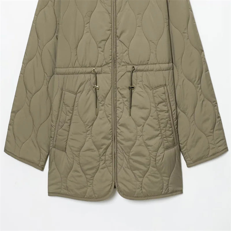 Women's Hooded Belted Quilted Jacket, Warm, Cool, Stylish, Fall, 2025