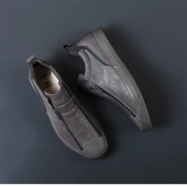 2024 New Autumn Men's Trendy Sports Shoes Leather Soft Sole High Top Men's Shoes One Step Zipper Leather Shoes Size 38-44