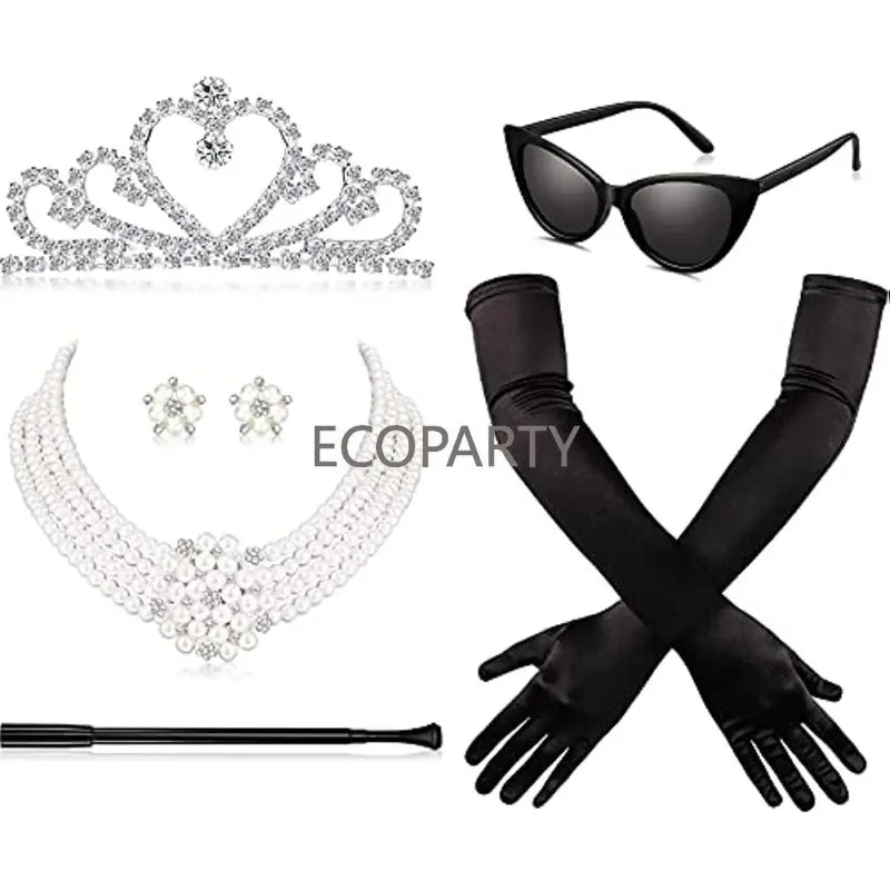 6 Pieces 1920s Accessories for Women Costume Set With Vintage Sunglasses White Shell Pearl Dangle Pendant Necklace Earrings