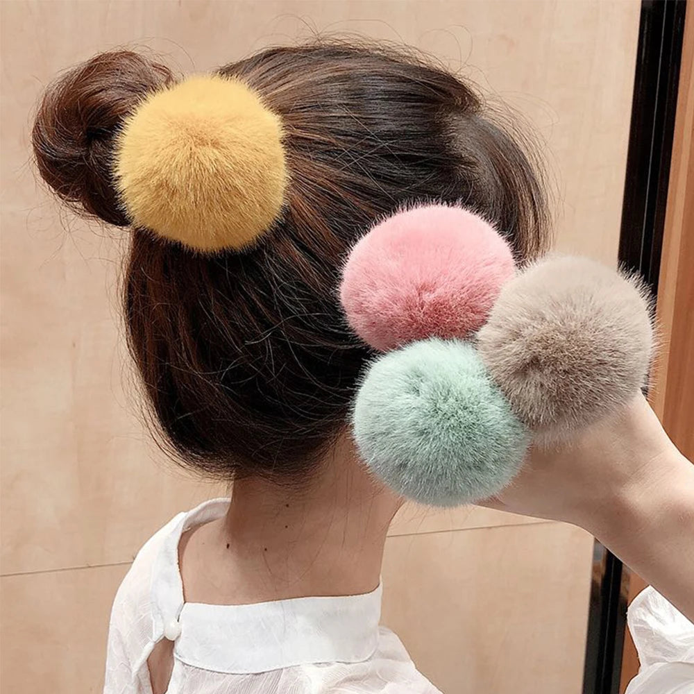 Winter Lovely Hair Ties Pompom  Hairband  Hair Rope Ponytail Holder Hair Accessories Pompom Rubber Band