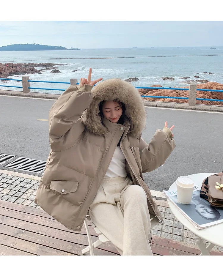 Winter Down Jacket Women Parkas Mid-length Big Fur Collar Hooded Women's Jacket Warmth Jacket Ladies Outwear Jacket for Women