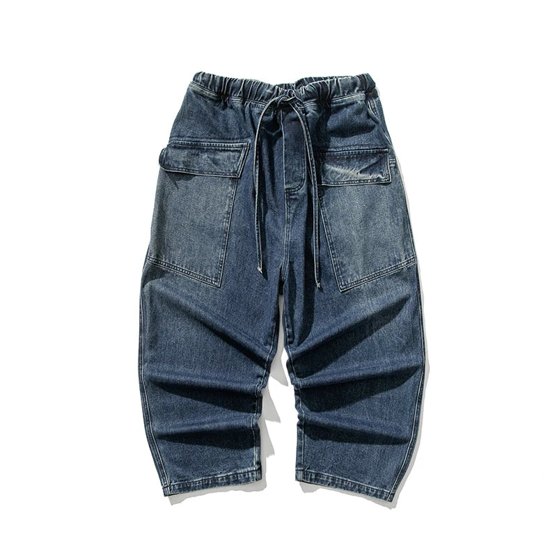 2023 Men Straight Denim Pants Men Blue Jeans Loose Trousers Male Causal Oversize Wide Leg Pants Elastic Waist Black Jeans
