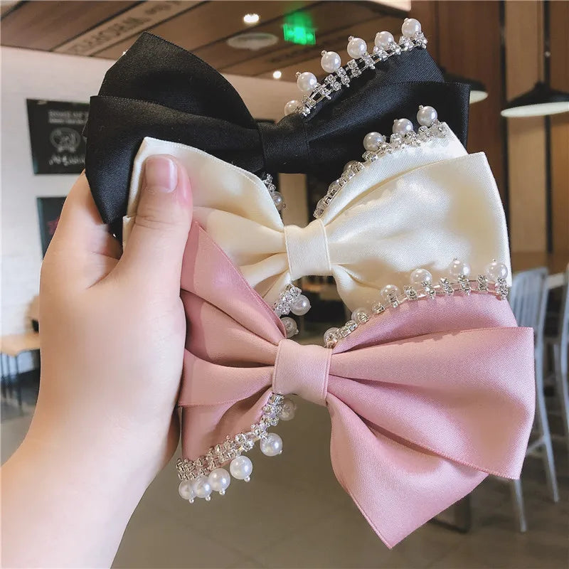 Korean Hair Accessories Fashion Women  Clip with Chain Tassel Pearl and Bow  Spring Barrette  Rhinestone  Pin