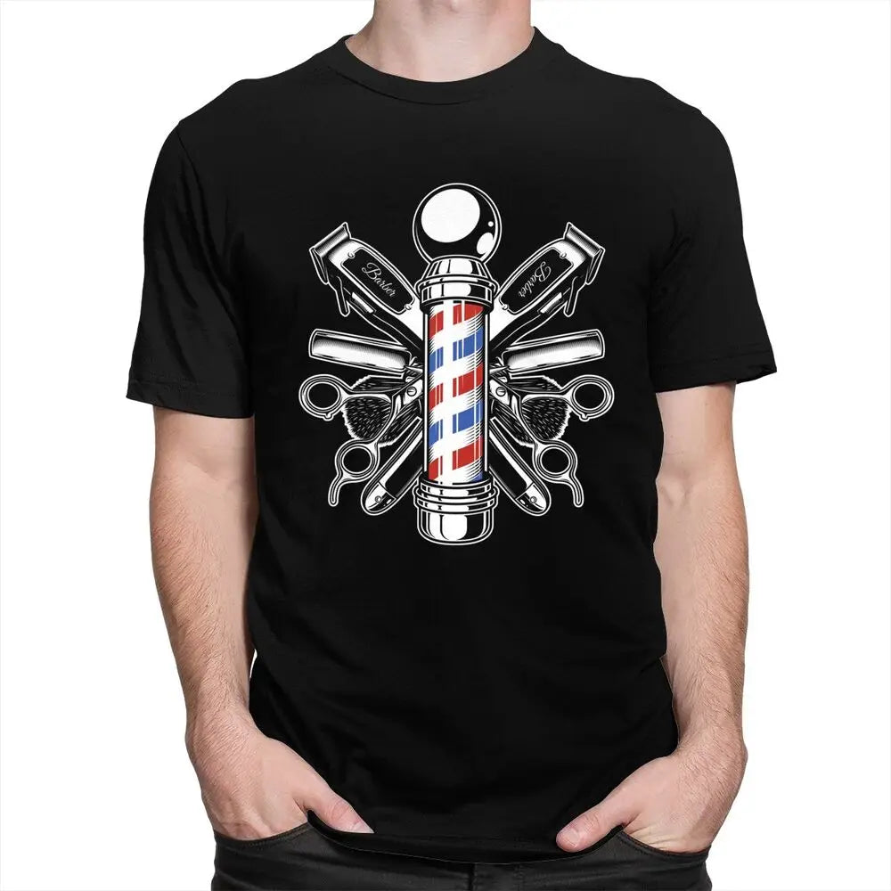 Custom Barber Shop Tshirts for Men Short Sleeve Casual T Shirt Cool Hairdresser Hairstylist T-shirts 100% Cotton Tee Gift