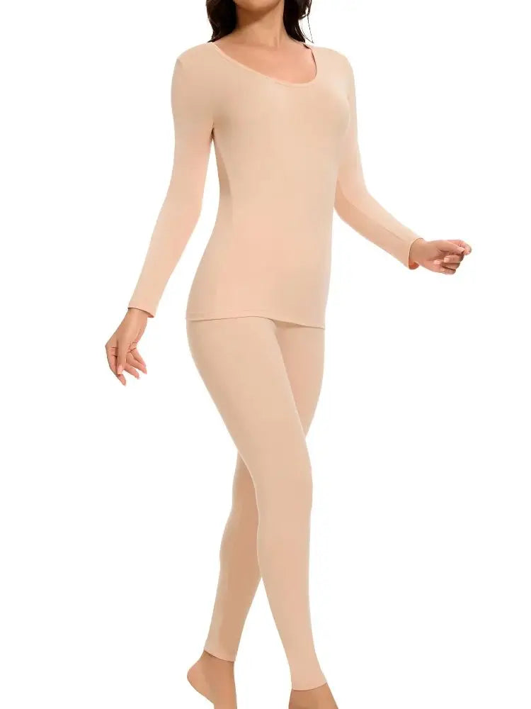 Women's Casual Warm Suit Long Sleeve Round Neck Bottoming Top Leggings Two-piece Set Solid Color Autumn Winter  Outfits Female