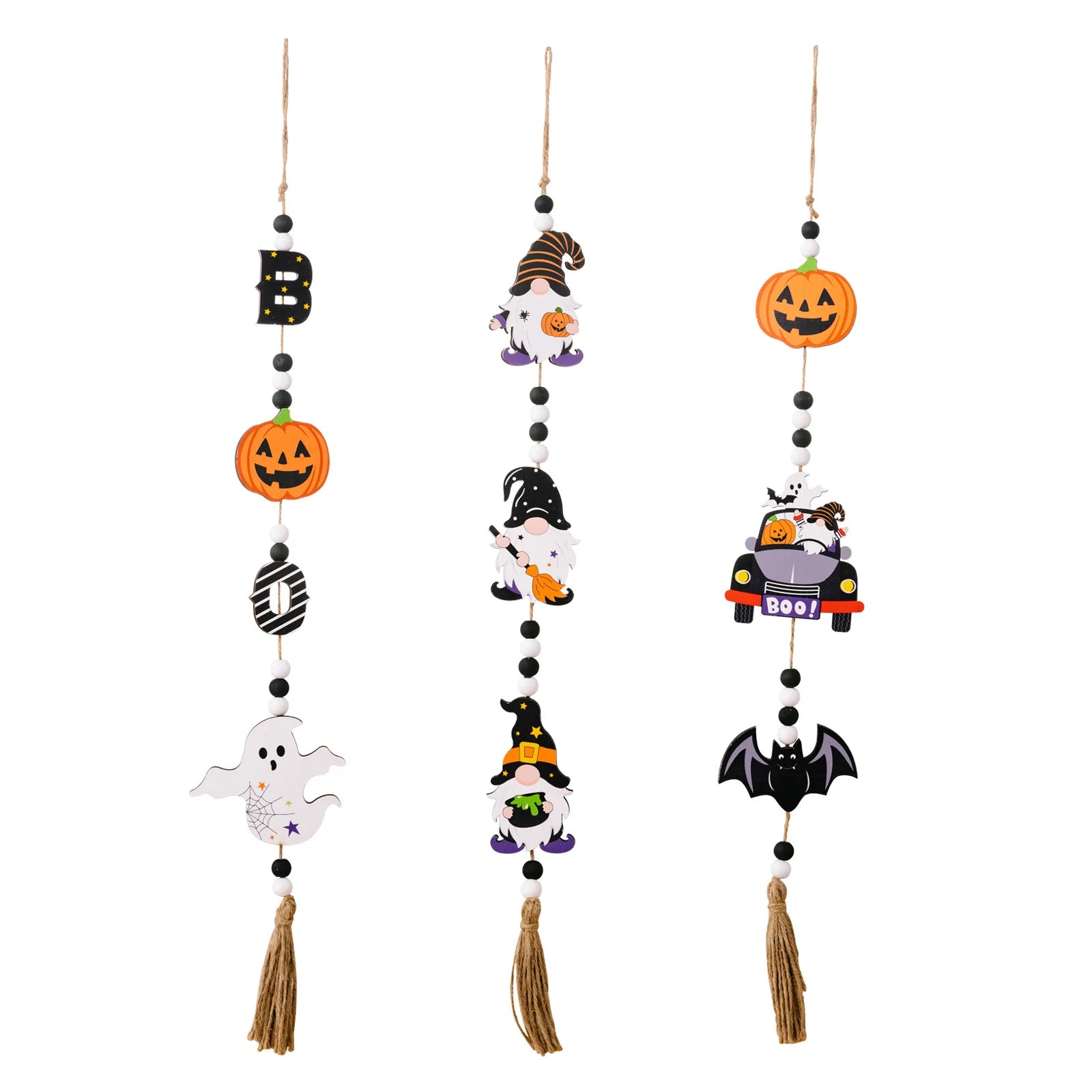 Halloween Wooden Hanging Decorative Ghost Festival Atmosphere Decorations Beaded Witch Pumpkin Bat Pendant Home Party Supplies