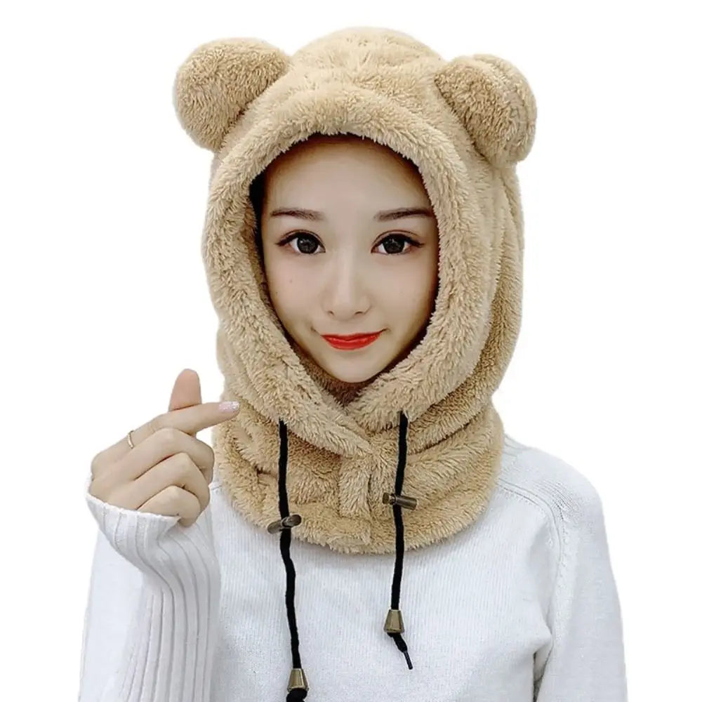 Cold Weather Windproof Winter Hats Balaclavas Mask  Bear Ear Hat Keep Warm Earflap Earmuff Women Girls