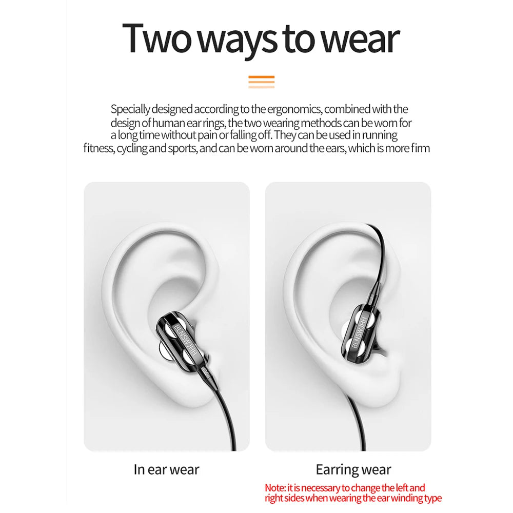 3.5mm Wired Headphones Noise Canceling In-Ear Sports Earphone Dual Driver Bass Stereo Gaming Headset HiFi Music Earbuds With Mic