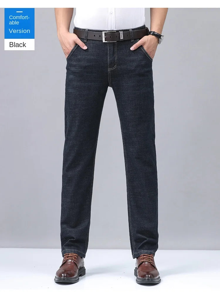 2024 Denim Jeans Casual Fashion Business Pants Classic New Arrivals Elastic Regular Fit Straight Trousers