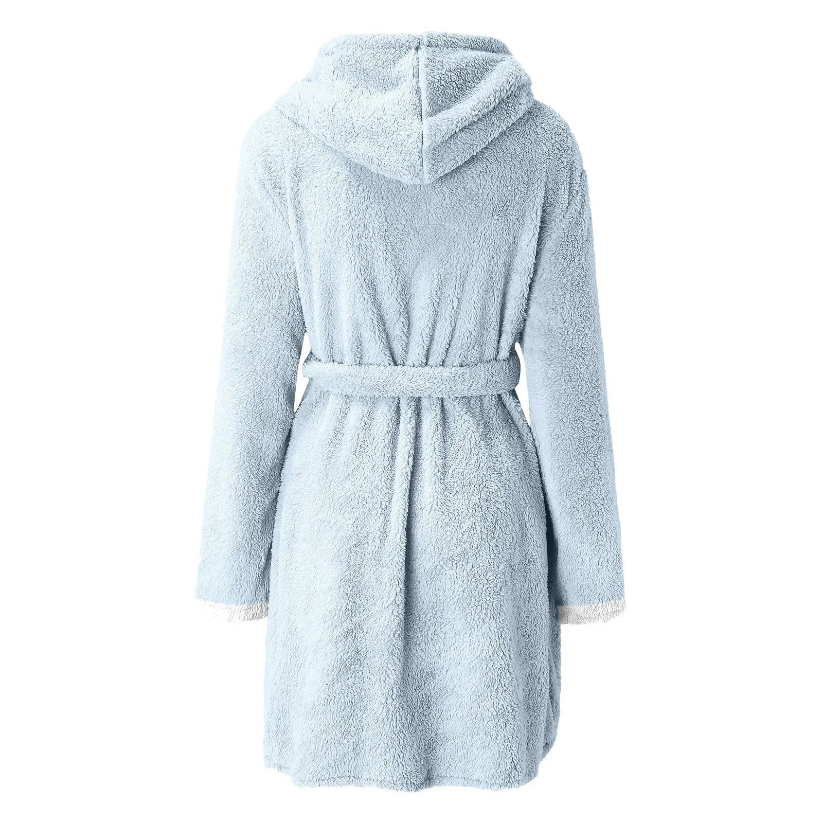 Women's Winter Casual Plush Robe Solid Color Matching Double Pocket Strappy Nightgown Fuzzy Bathrobe Coats Home Clothed Ladies