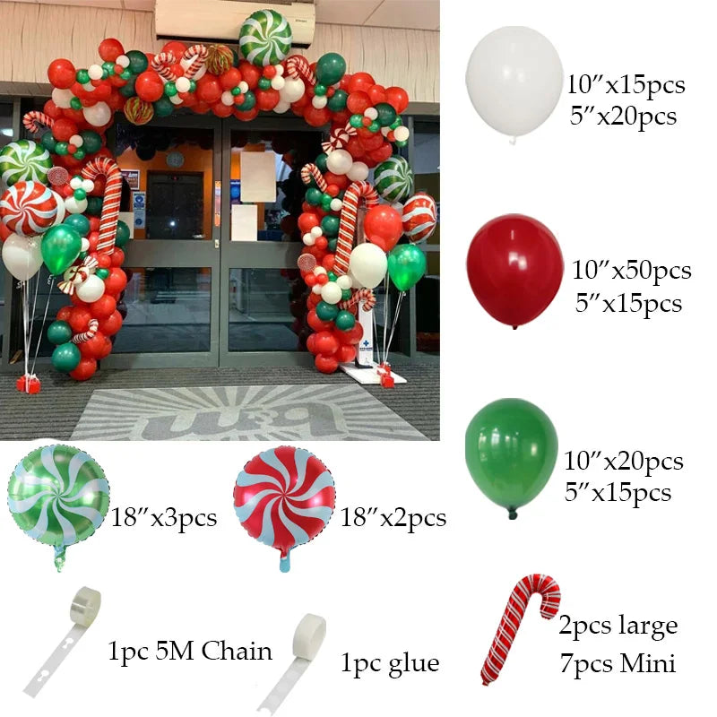 Christmas Decoration 2023 Balloon Red Green Arch Garland Kits Candy Balloons Santa Claus Merry Christmas Party New Year Decor