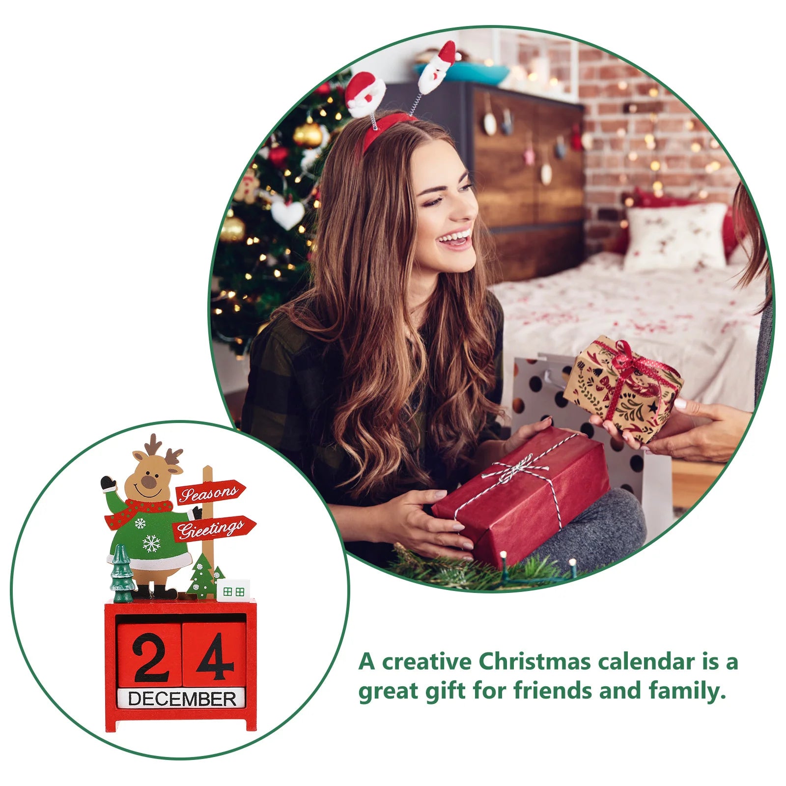 Christmas Countdown Calendar Wooden Cute Santa Claus Snowman Elk DIY Ornaments for Home Party Tabletop Decor 2026 New Year Gifts