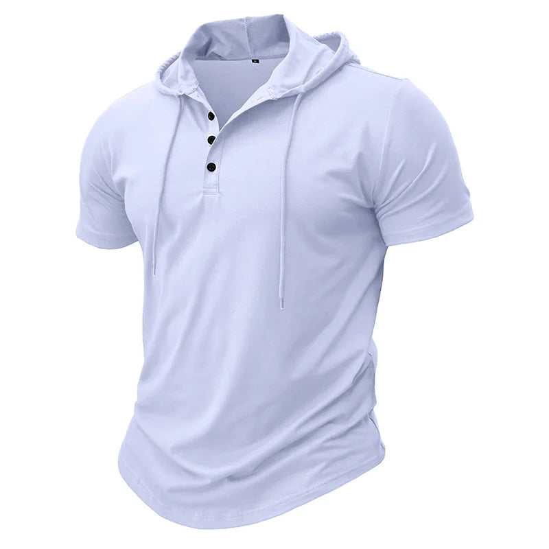 Men's Short-sleeved T-shirts for Sports and Fitness American-style Henley Shirt Hooded Top