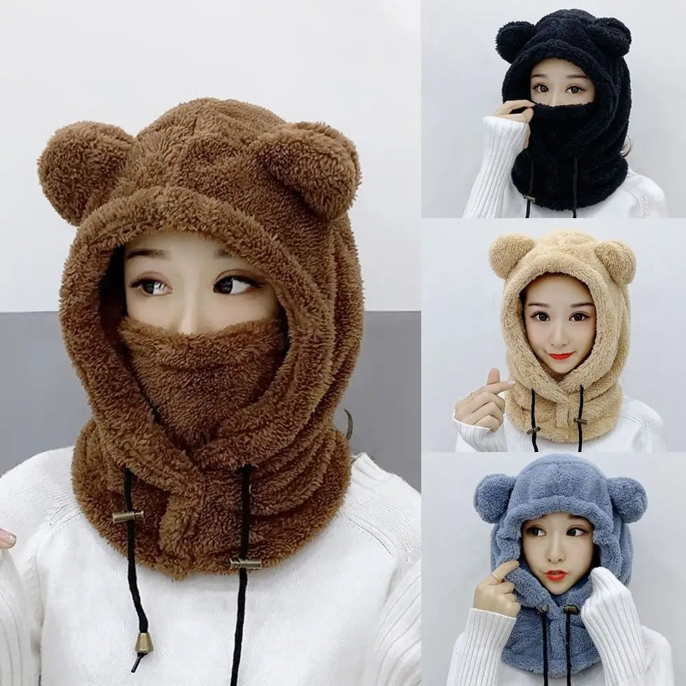 Cold Weather Windproof Winter Hats Balaclavas Mask  Bear Ear Hat Keep Warm Earflap Earmuff Women Girls