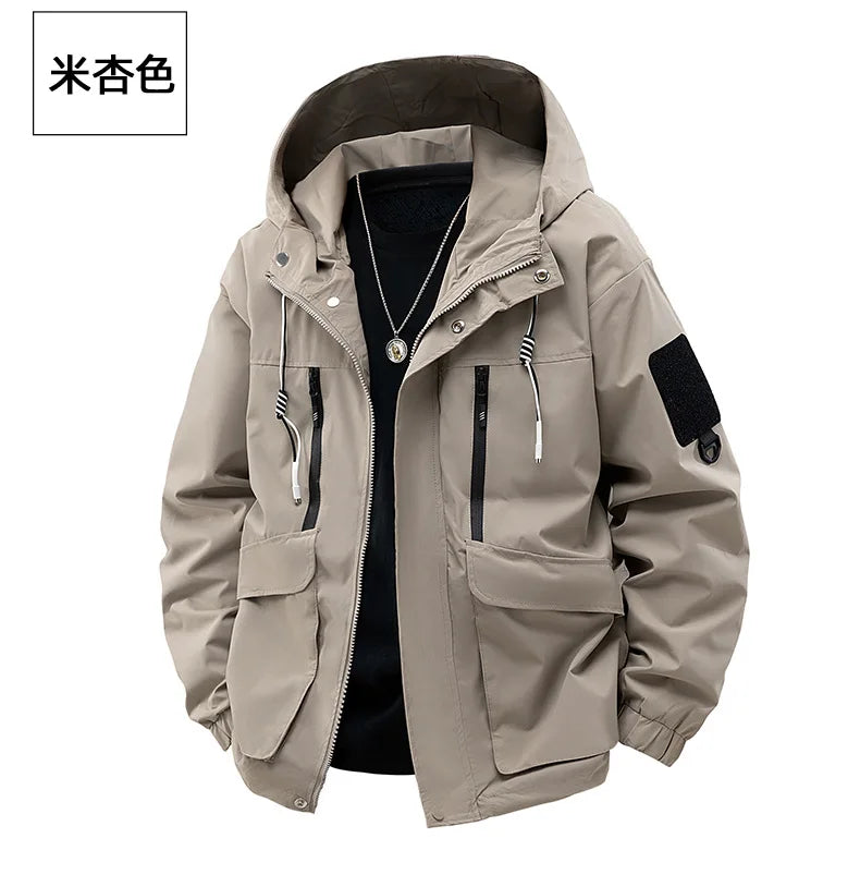 Jacket Mens Spring autumn New men jacket printing hooded Jackets casual coat Men's business coats Size M-4XL 5XL Hat detachable