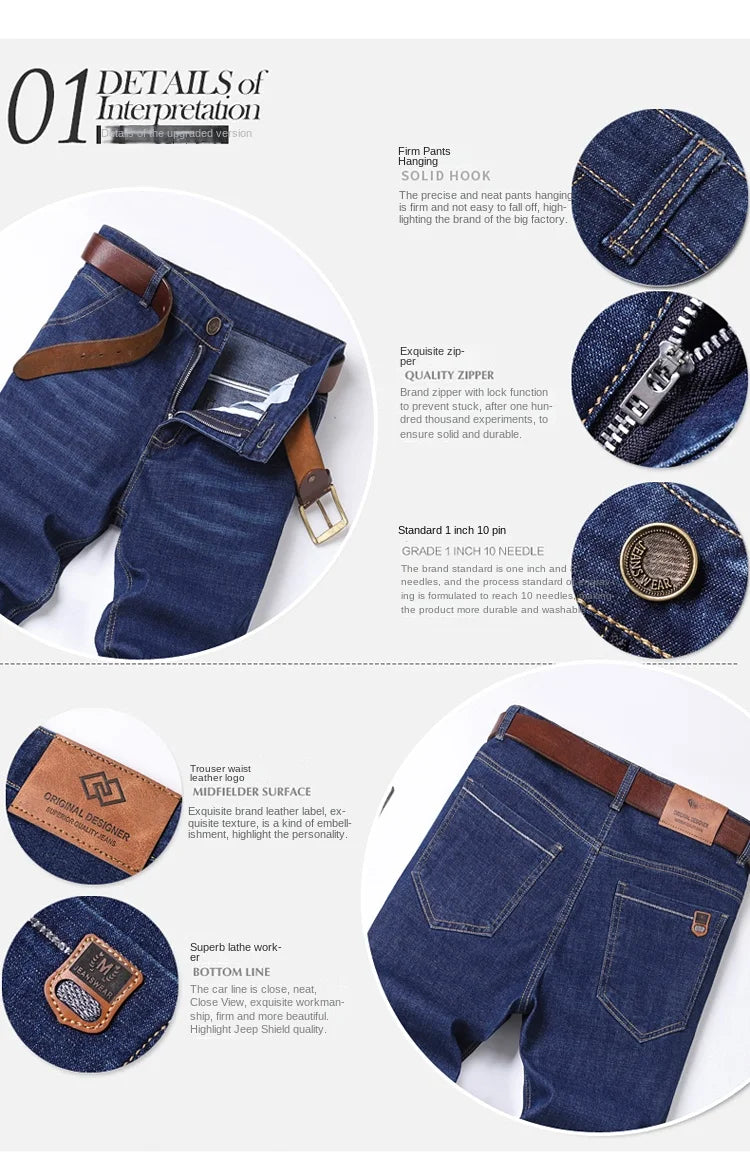 2024 Denim Jeans Casual Fashion Business Pants Classic New Arrivals Elastic Regular Fit Straight Trousers