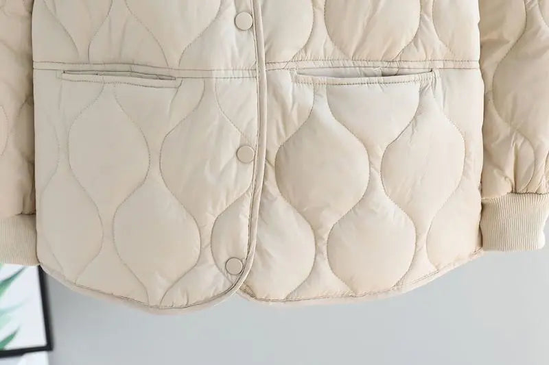 Autumn Winter Quilted Jacket Warm Women Parkas Lightweight Cotton-padded Jacket Long Sleeve Single-breasted Chic Coat Windproof