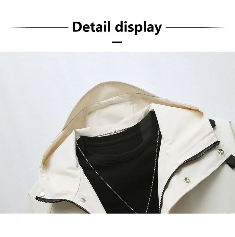 Men's workwear down jacket, American color-blocked hooded jacket for autumn and winter, cool and casual coat for teenagers