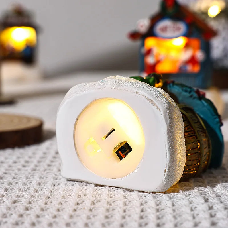 Christmas Decorations Resin Miniature LED Lights Small House Landscape Santa Claus Christmas Figurines Home Table Decor Items