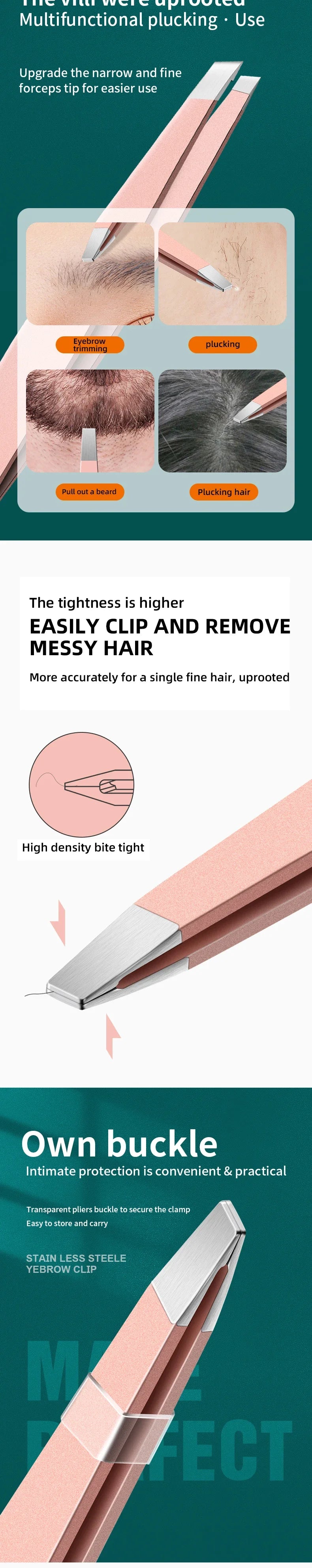 Precision Stainless Steel Tweezers For Eyebrow Hair Facial Hair Removal Splinter Blackhead Slant Tip Angle Tip Pointed Tip