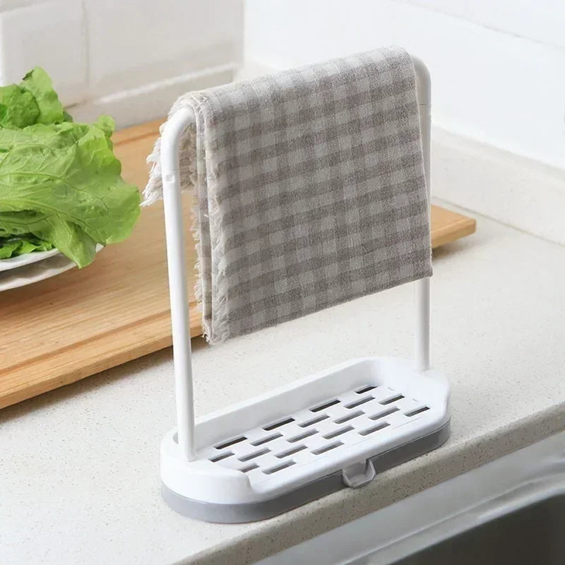 Kitchen Solid Color Simple Storage Rack Towel Sponge Drain Racks Rag Dishcloth Hanging Rack Soap Holder Sink Desktop Organizer