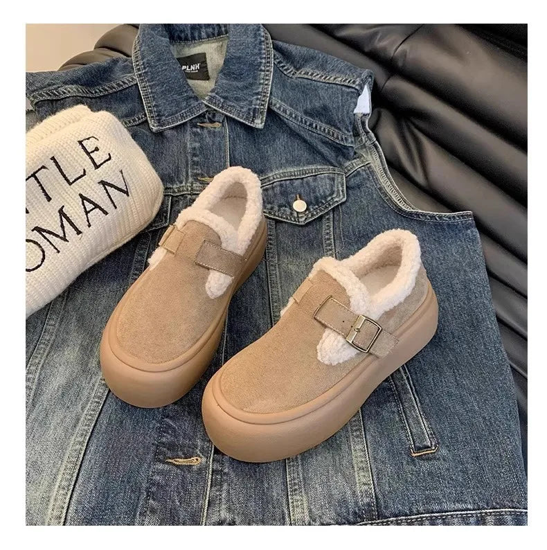 Low Heels Shoes Woman Flats Round Toe Loafers Fur Clogs Platform Autumn Slip-on Dress Creepers Fall Slip On Winter New Rome Rubb