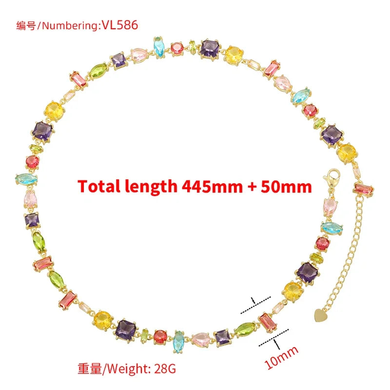 ZHUKOU 18K Golden Plated Colourful Crystals Elegant Collarbone Necklace Ladies Beaded Bracelet Ladies Jewellery:VL585 VL586