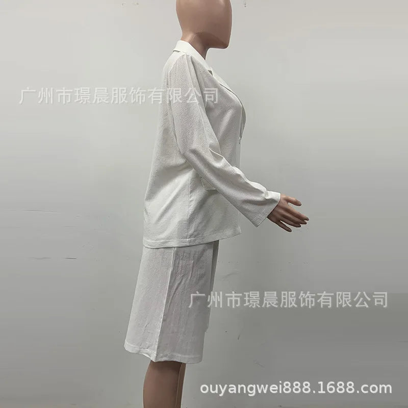 Women's suit two-piece set 2025 spring new women's fashion casual commuting solid color cardigan top shorts two-piece set