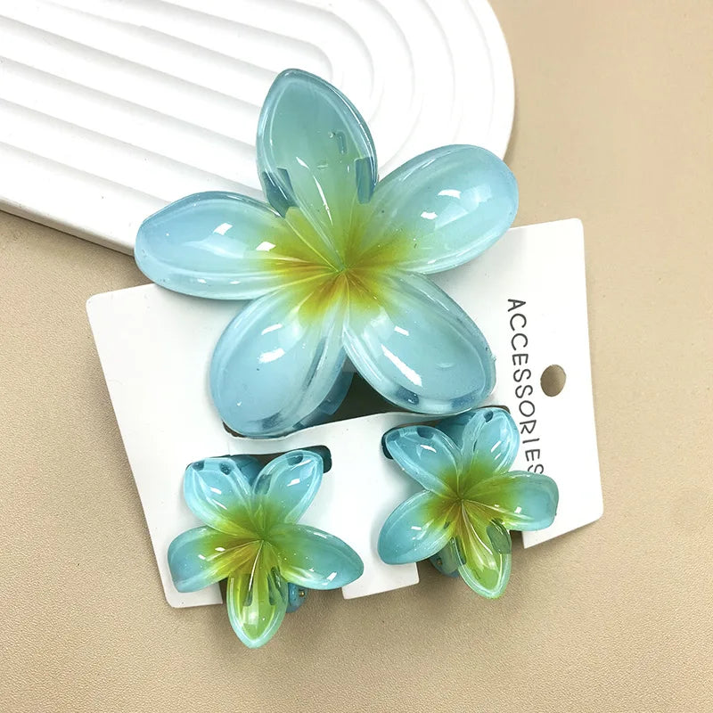 3Pcs/Set Sweet Flower Colroful Gradient Hair Claws Ponytail Cip Clamp Barrettes Hairpins For Women Girl Beach Hair Accessories
