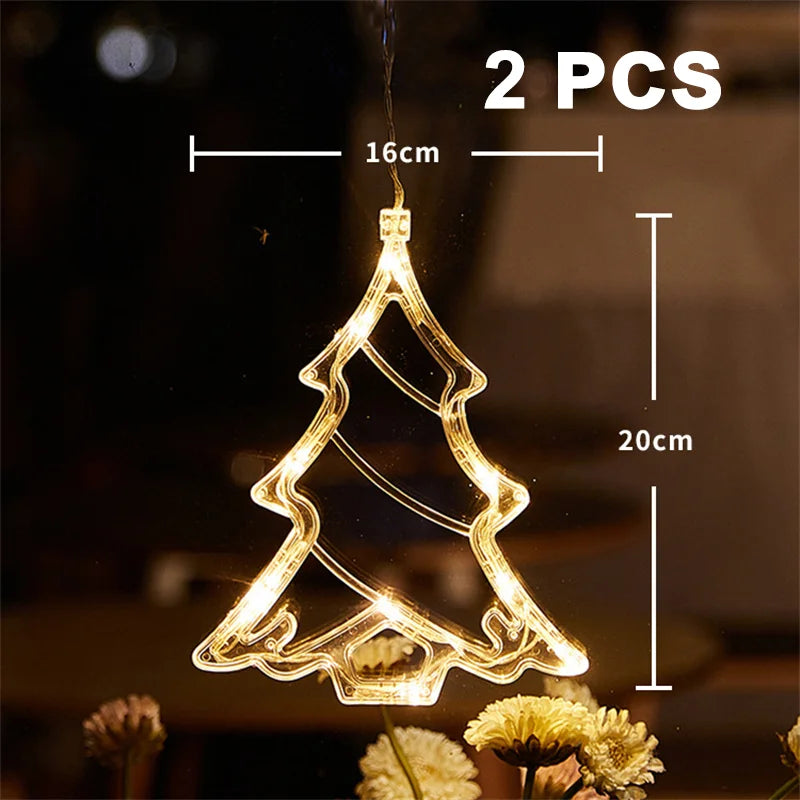 Christmas LED Light Snowflake Santa Hanging Sucker Lamp Window Ornaments Decoration for Home Xmas Navidad 2023 New Year Decor