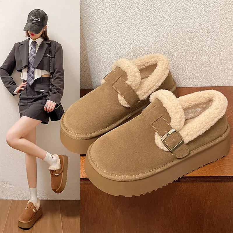 Low Heels Shoes Woman Flats Round Toe Loafers Fur Clogs Platform Autumn Slip-on Dress Creepers Fall Slip On Winter New Rome Rubb