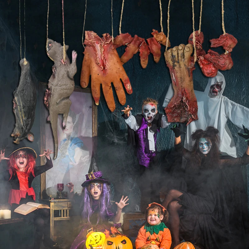 Halloween Horror Hanging Prop Fake Dead Mouse Bat Bloody Hand Feet Halloween Party Decoration Haunted House Decor Prop Ornament