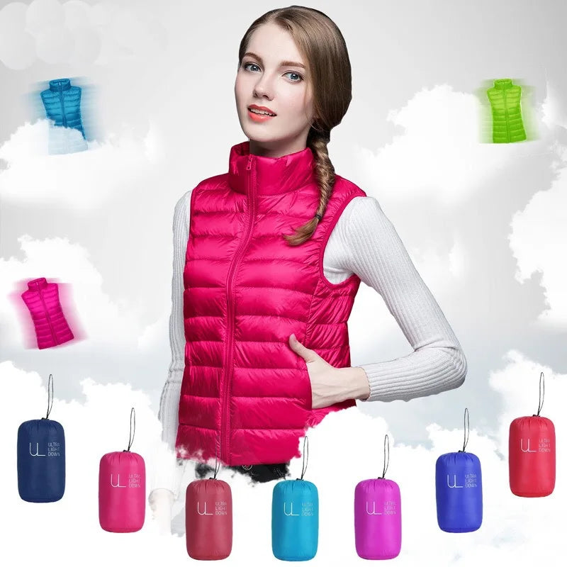 Winter Women's Down Jacket Sleeveless Cropped Puffer Jacket  Lightweight Nylon Coats Vest for Women Parkas Office Chaqueta