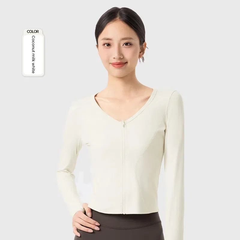 Women's jackets  Autumn Winter Sports Jacket Long-sleeved Yoga Suit Outdoor V-neck Running Jump Aerobics Zipper Cardigan Tops