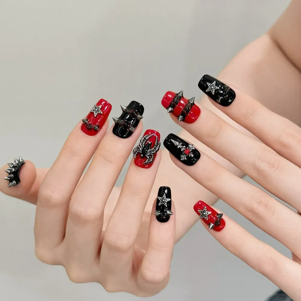 “Halloween Collection” Cross-Border Export Funny Pumpkin Halloween Atmosphere Handmade Nail Stickers, Press-On False Nails 10pcs