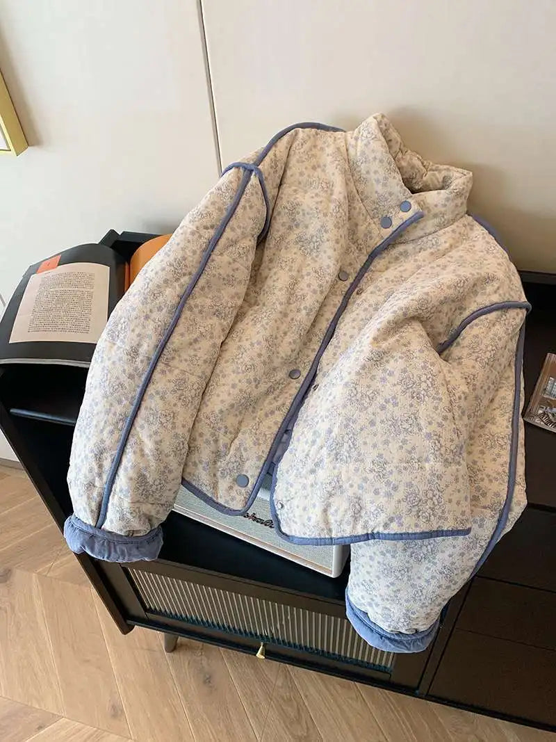 Winter Padded Jacket Women Floral Corduroy Female Loose Cotton Padded Coat Thick Casual Puffer Jacket Outwear Top Women Clothing