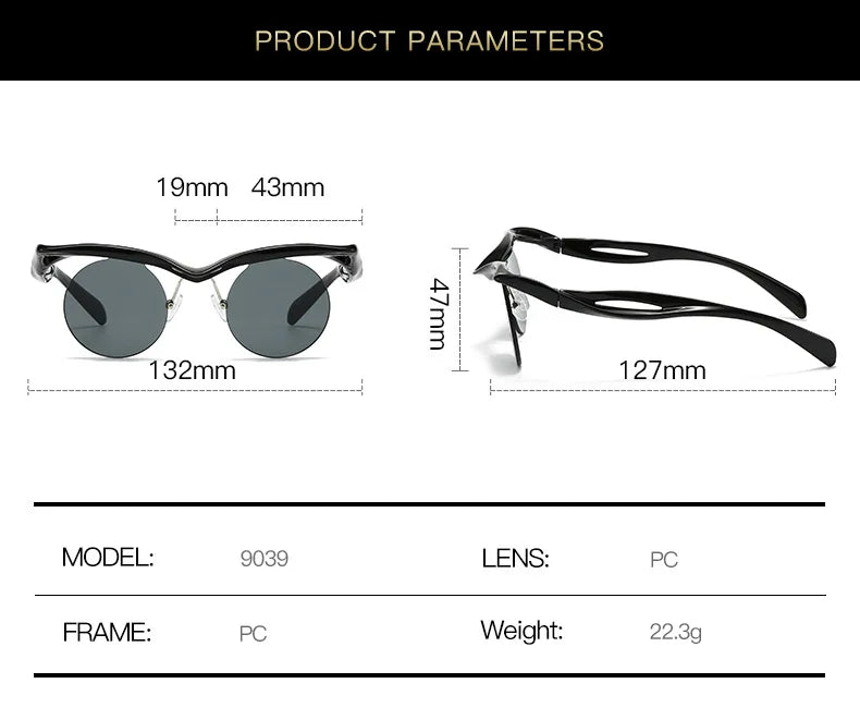 Sunglasses For Men Women Designer Fashion Special-shaped Eyewear Trendy Female Round Rimless Outdoor Accessory Glasses