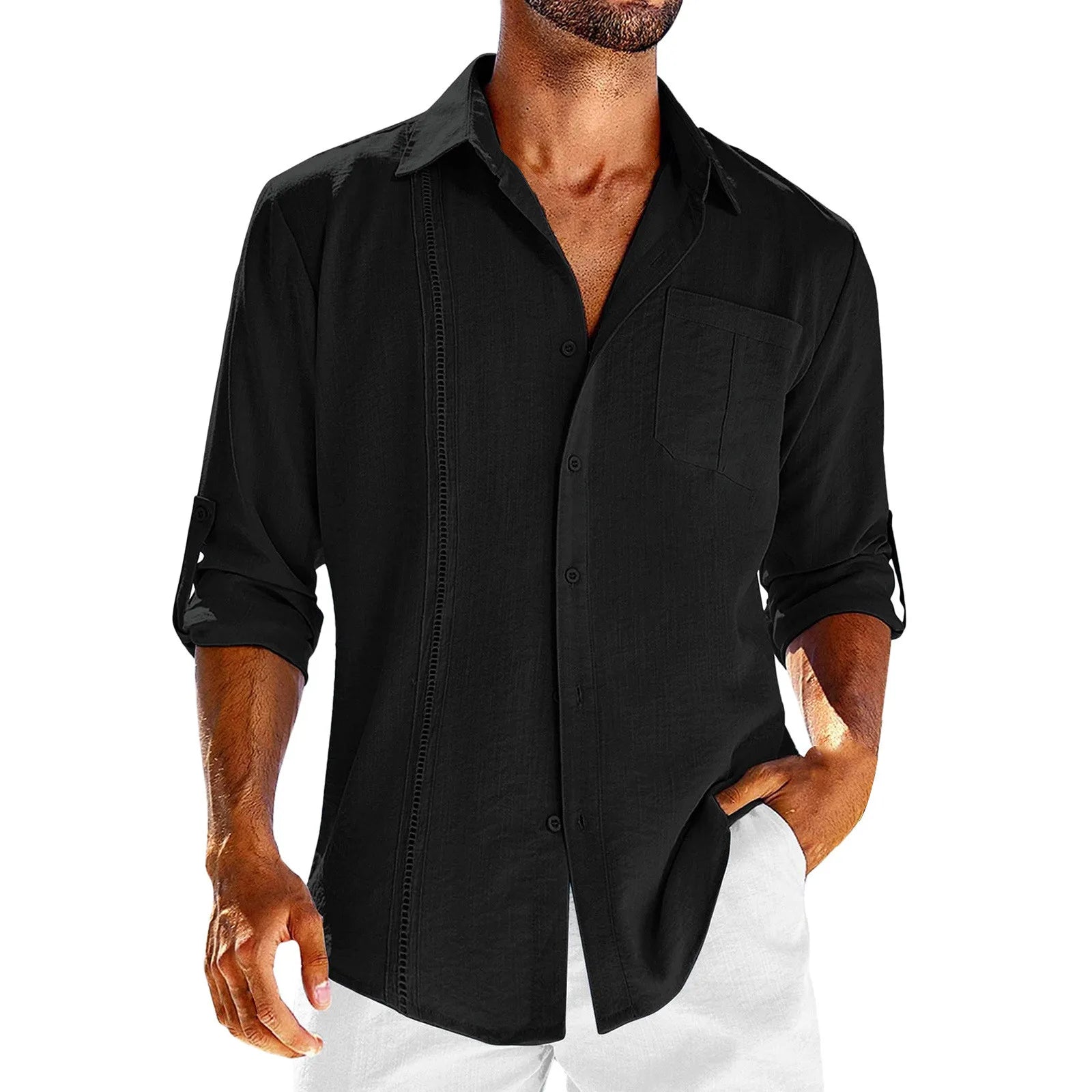 2024 new Men's Shirts British style business casual tops Spring Summer handsome Cotton Linen Solid Slim shirt camisas de hombre