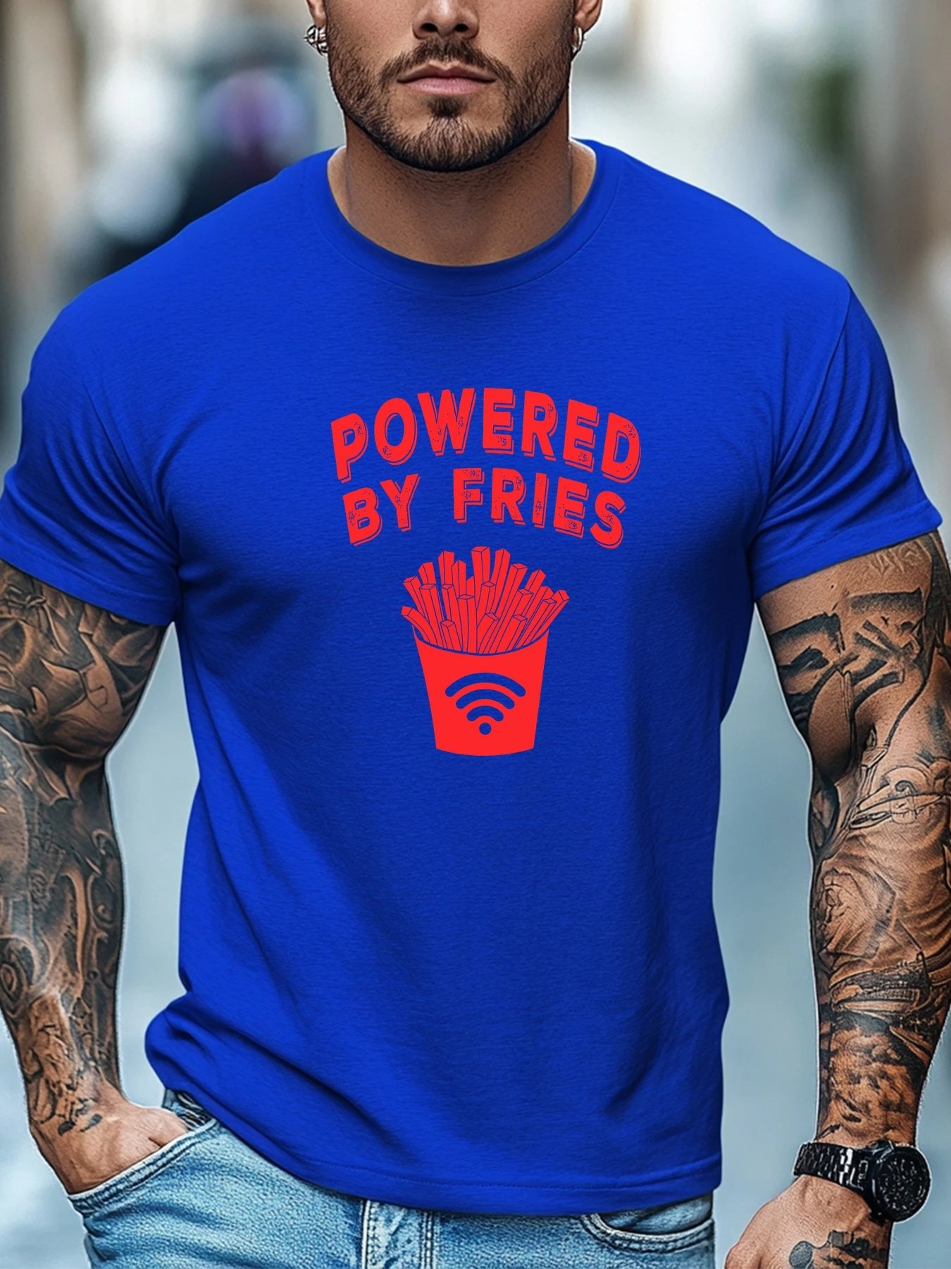 Men's t shirts POWERED BY FRIES Graphic Summer Soft Comfort Fit Tee Daily Wear Tops