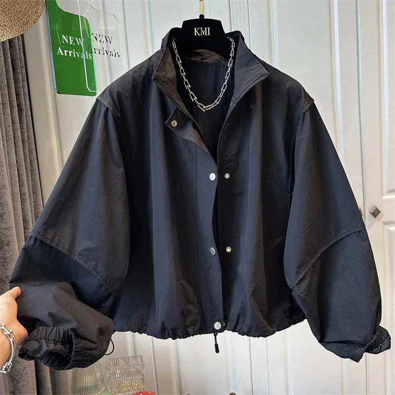 Women's Short Jacket 2025 Spring Autumn Stand-up Collar Korean Version Lady Outerwear Fashion Elegant Ladies Windbreaker Coat