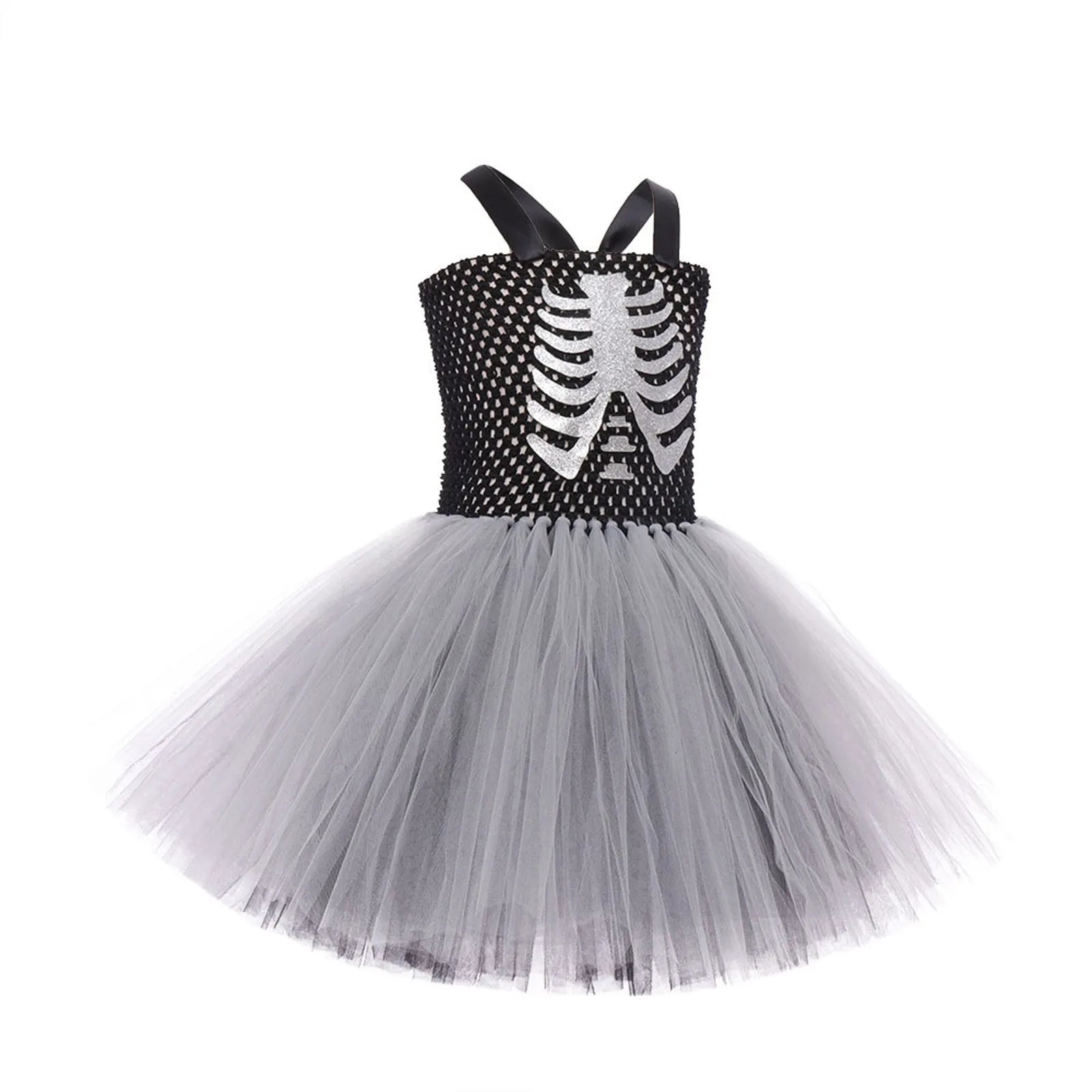 Halloween Terror Costumes For Girls Black White Ghost Scary Outfits Halloween Skeleton Fancy Tutu Dress For Kids