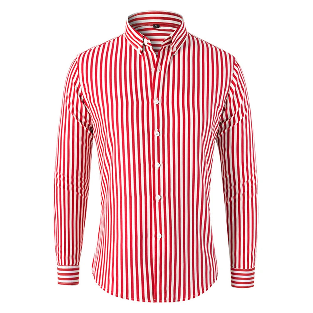 Fashion Men's Shirts And Blouses Striped Long Sleeve Single Breasted Slim Tops Lapel Party Social Shirt Clothing For Men