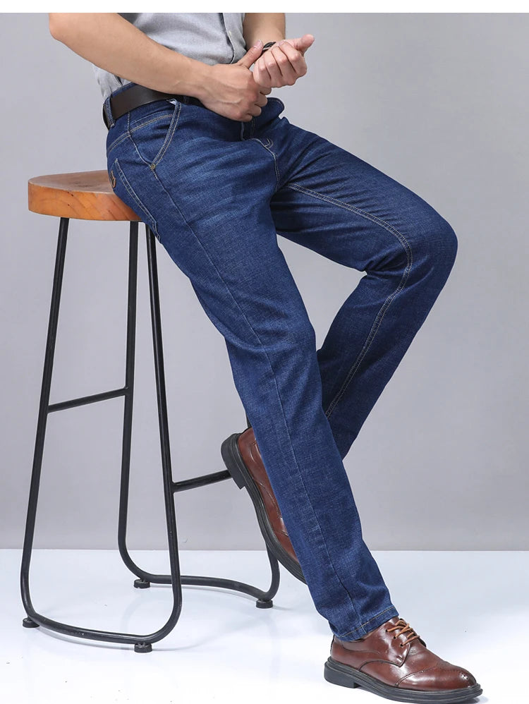 2024 Denim Jeans Casual Fashion Business Pants Classic New Arrivals Elastic Regular Fit Straight Trousers