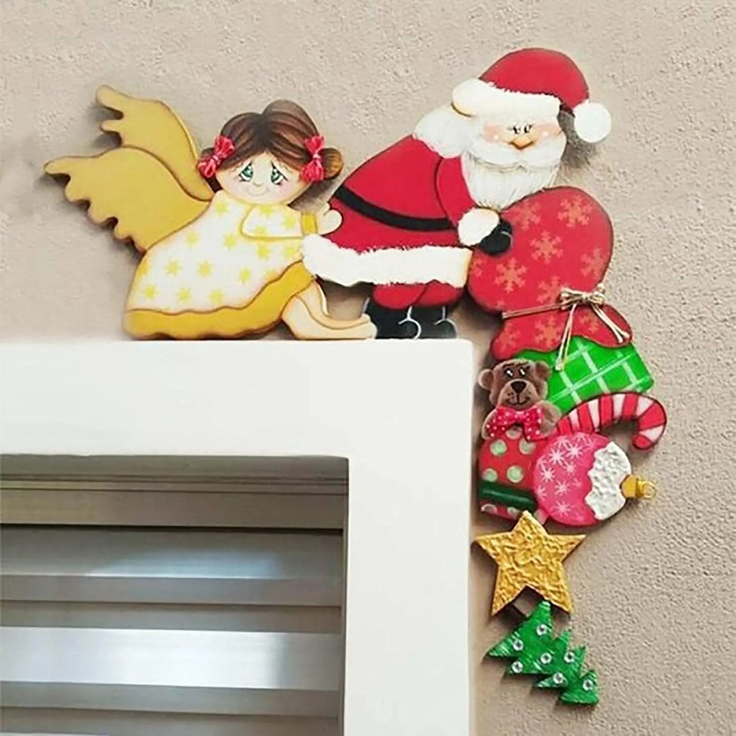 Christmas 2026 Door Frame Decor Wooden Cartoon Santa Elk Angel Door Corner Ornament Merry Christmas Decor Home Happy New Year