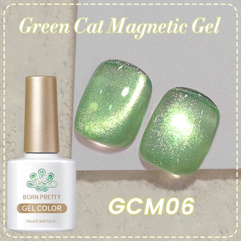 BORN PRETTY 10ml Green Cat Magnetic Gel Ultra Shine Holographic Glitter Semi Permanant Soak Off UV LED Gel Varnish For Manicure