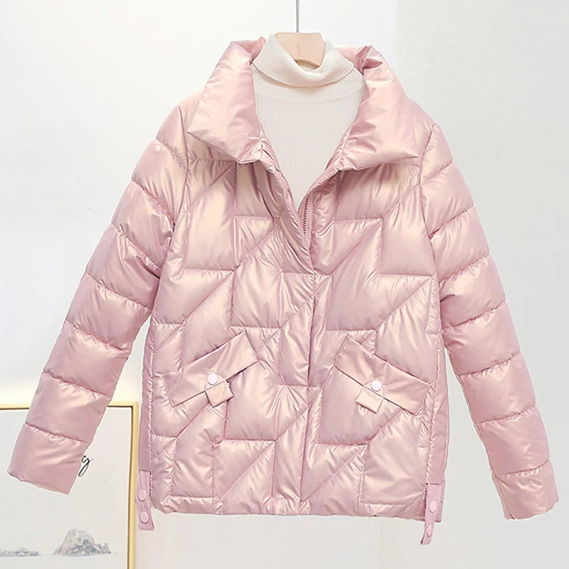 Women Jacket Winter Parkas Female 2025 New Glossy Down Cotton Jackets Stand Collar Casual Warm Parka Short Coat Female Outwear