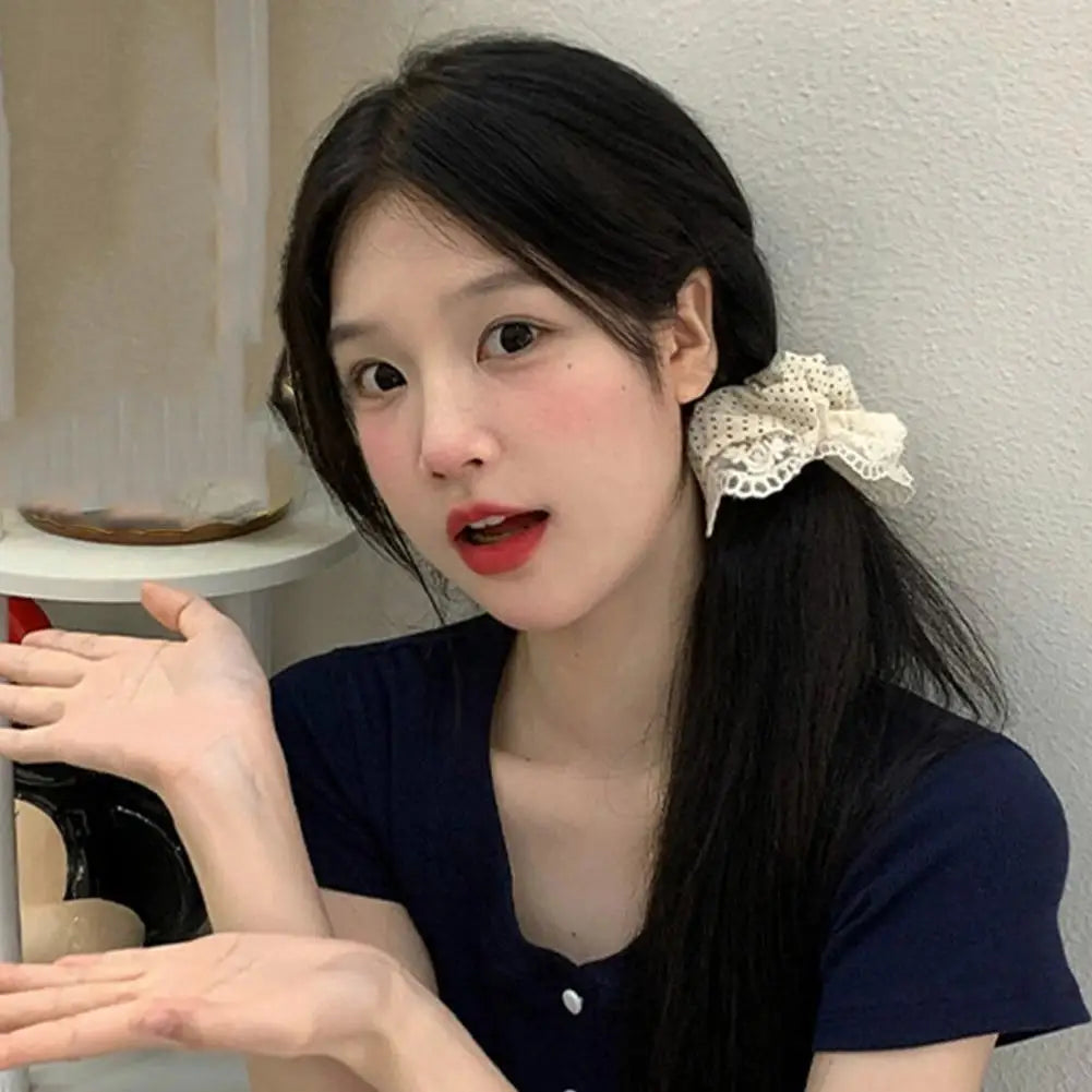 Large Women Lace Scrunchies Elastic Hair Band Ponytail Holder Tie Hair Hoop Scrunchy Rubber Band Women Hair Accessories Headwear