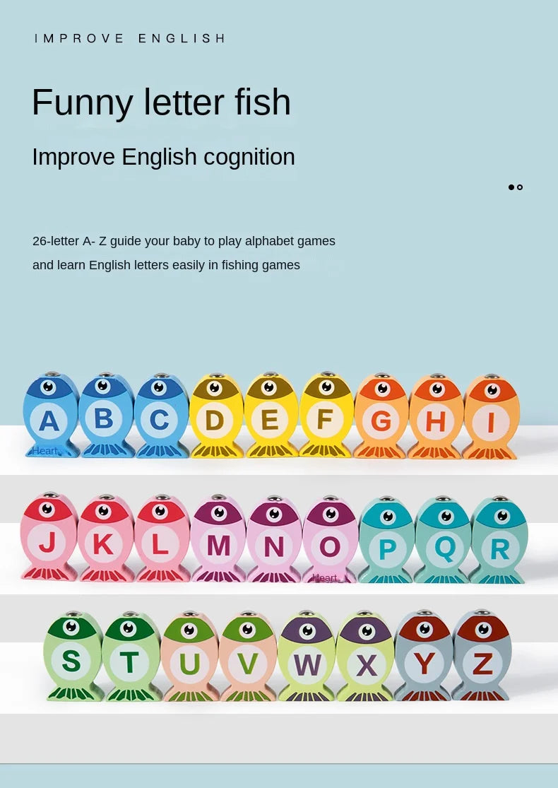 Kids Wooden Fishing Game Toys Gifts Early Education Alphabet Numeric Cognitive Toys Children Interactive Games Toys for Gifts